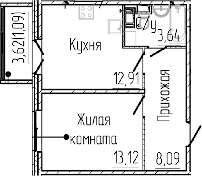 1-комнатная квартира 38.85 м², 4/8 эт., ЖК «SERTOLOVO PARK»